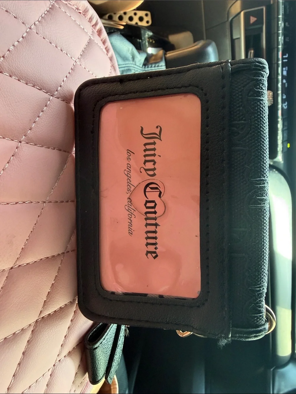 Juicy Couture Black Card Holder Gold Keychain with Pink Card Insert